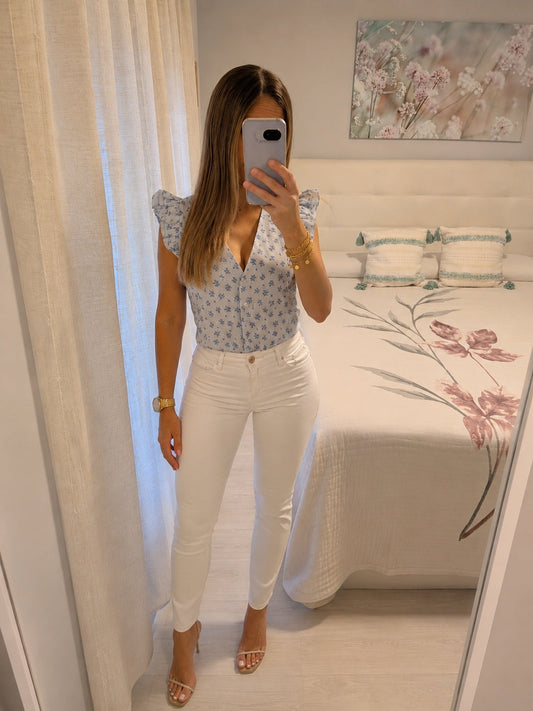 Blusa Floral con Volantes Azul