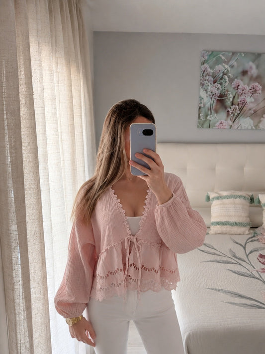 Blusa Boho con Encaje - Rosa