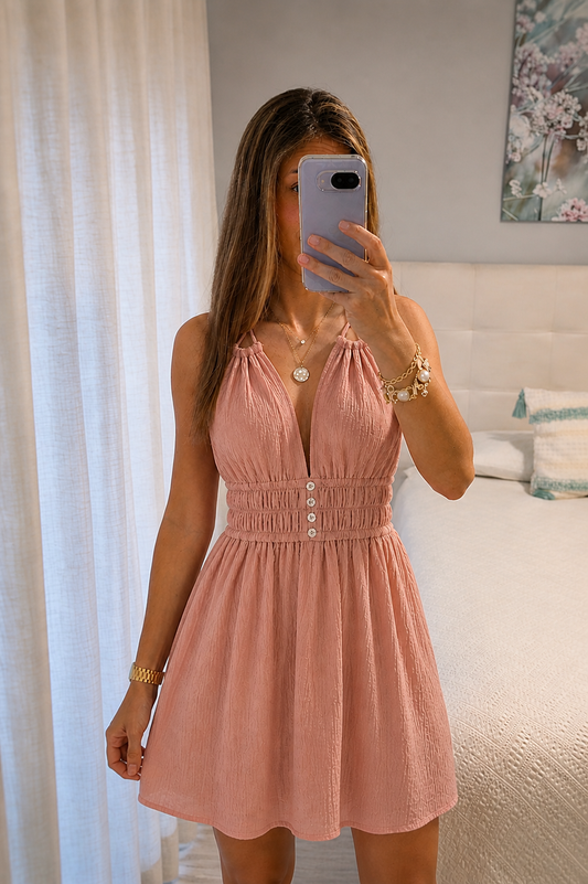 Vestido rosa nude en algodón natural