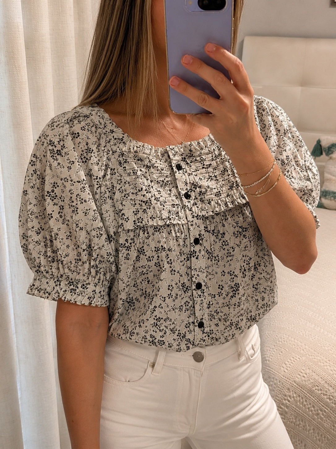 Blusa Floral Popelín Manga Abullonada