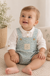 Peto Magnolia para bebé de algodón con estampado floral azul y verde, hecho a mano artesanalmente | Leo & Magnolia Peto Magnolia Petit Amour